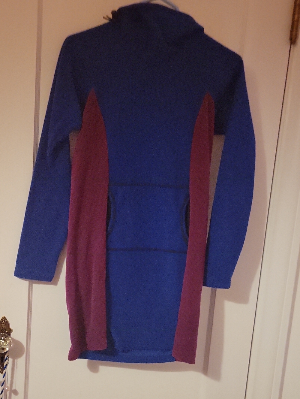 Melanzana Blue Hooded Fleece Dress with Purple Side Panels